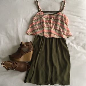 Olive Green Dress With Pattern Overlay